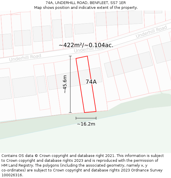 74A, UNDERHILL ROAD, BENFLEET, SS7 1ER: Plot and title map