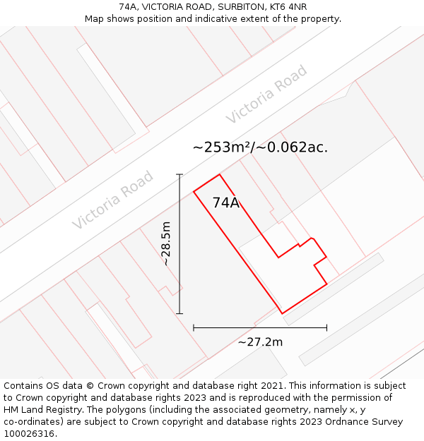 74A, VICTORIA ROAD, SURBITON, KT6 4NR: Plot and title map