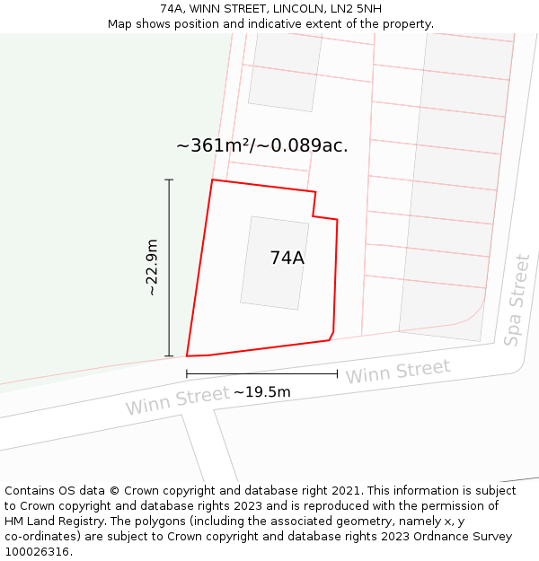 74A, WINN STREET, LINCOLN, LN2 5NH: Plot and title map