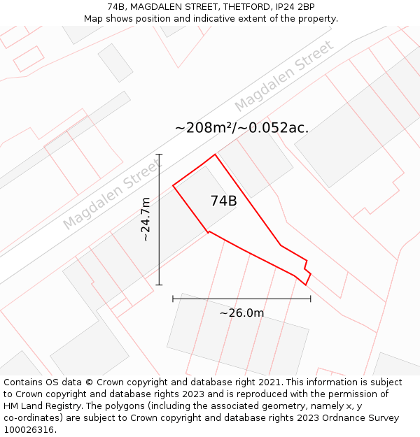 74B, MAGDALEN STREET, THETFORD, IP24 2BP: Plot and title map