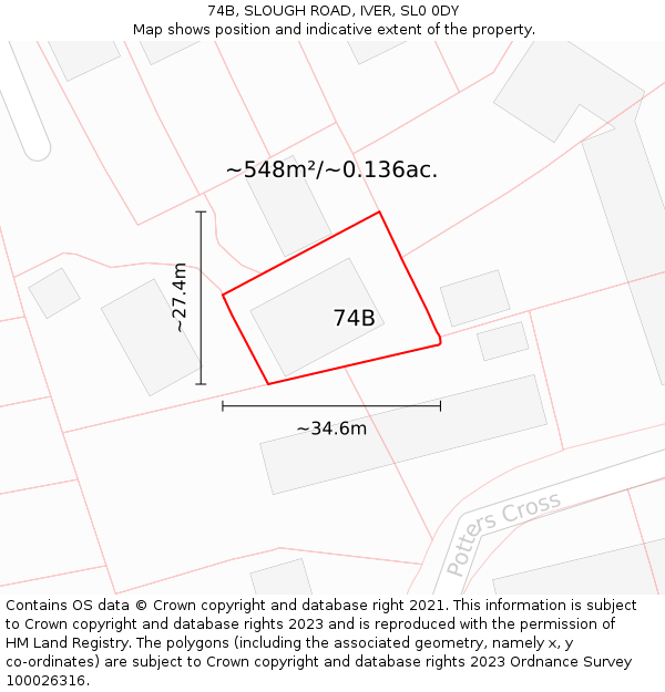 74B, SLOUGH ROAD, IVER, SL0 0DY: Plot and title map