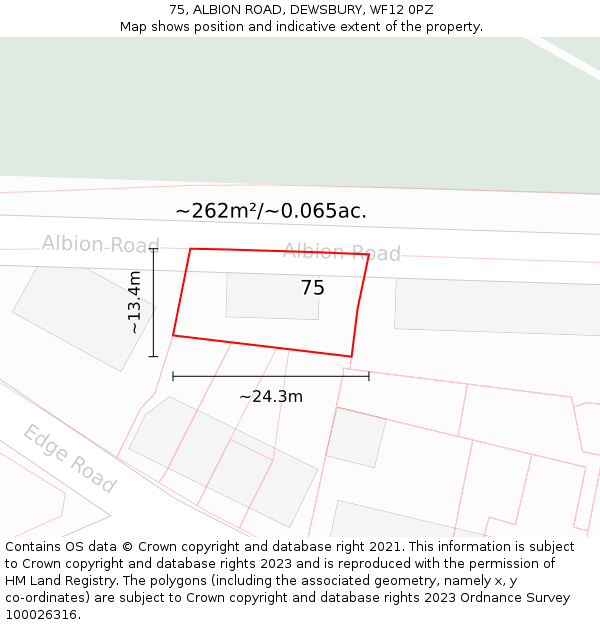 75, ALBION ROAD, DEWSBURY, WF12 0PZ: Plot and title map