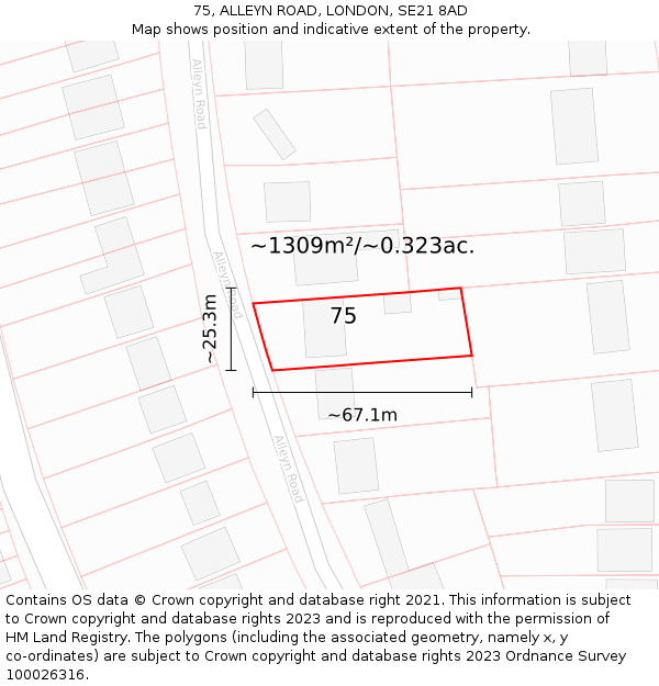 75, ALLEYN ROAD, LONDON, SE21 8AD: Plot and title map