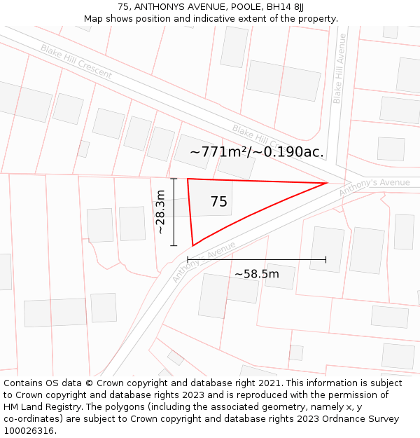 75, ANTHONYS AVENUE, POOLE, BH14 8JJ: Plot and title map