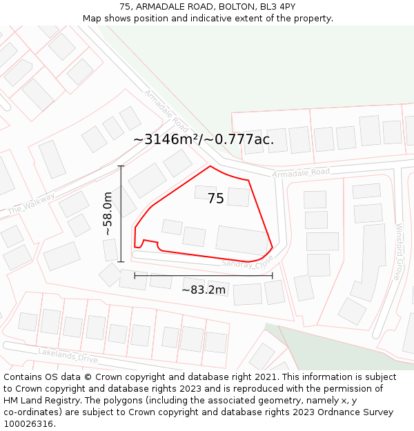 75, ARMADALE ROAD, BOLTON, BL3 4PY: Plot and title map