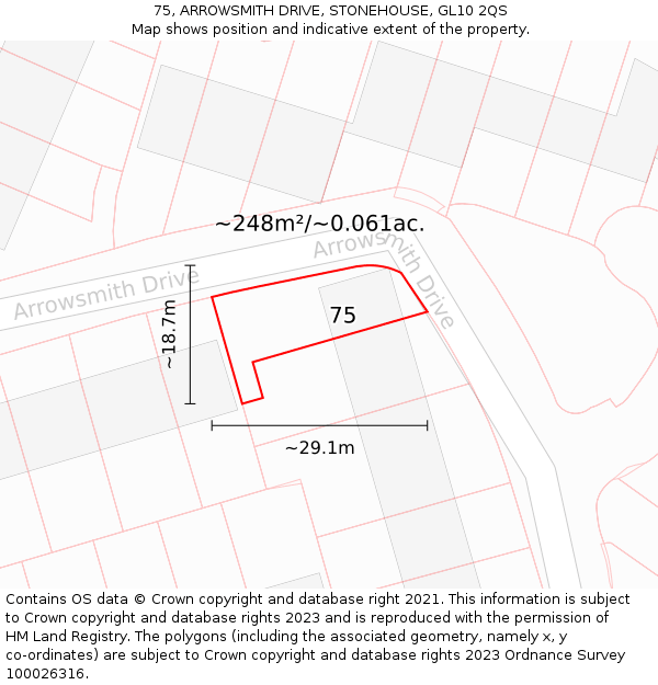 75, ARROWSMITH DRIVE, STONEHOUSE, GL10 2QS: Plot and title map