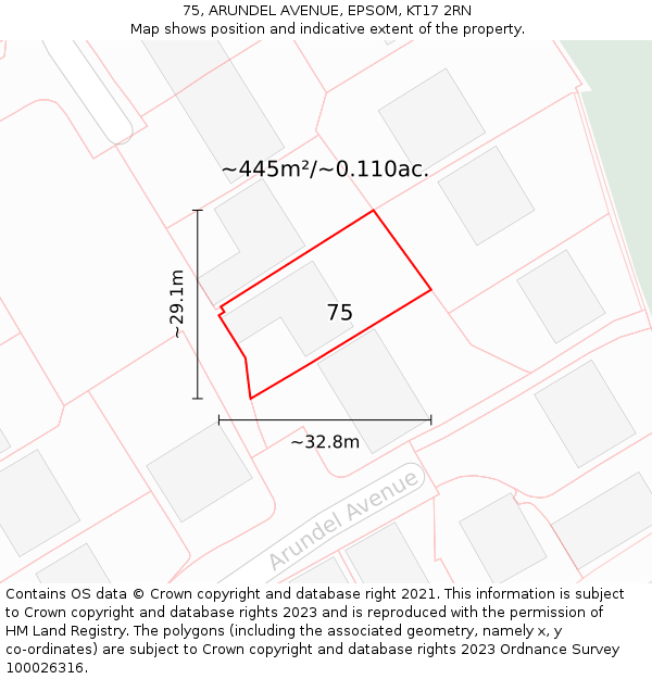 75, ARUNDEL AVENUE, EPSOM, KT17 2RN: Plot and title map