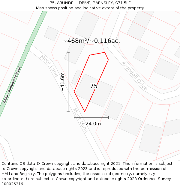 75, ARUNDELL DRIVE, BARNSLEY, S71 5LE: Plot and title map