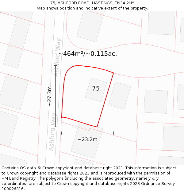 75, ASHFORD ROAD, HASTINGS, TN34 2HY: Plot and title map