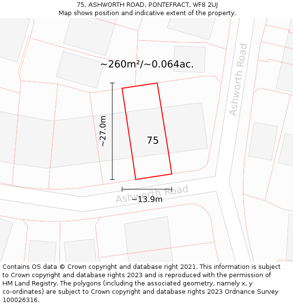 75, ASHWORTH ROAD, PONTEFRACT, WF8 2UJ: Plot and title map