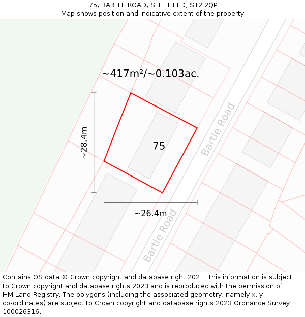 75, BARTLE ROAD, SHEFFIELD, S12 2QP: Plot and title map