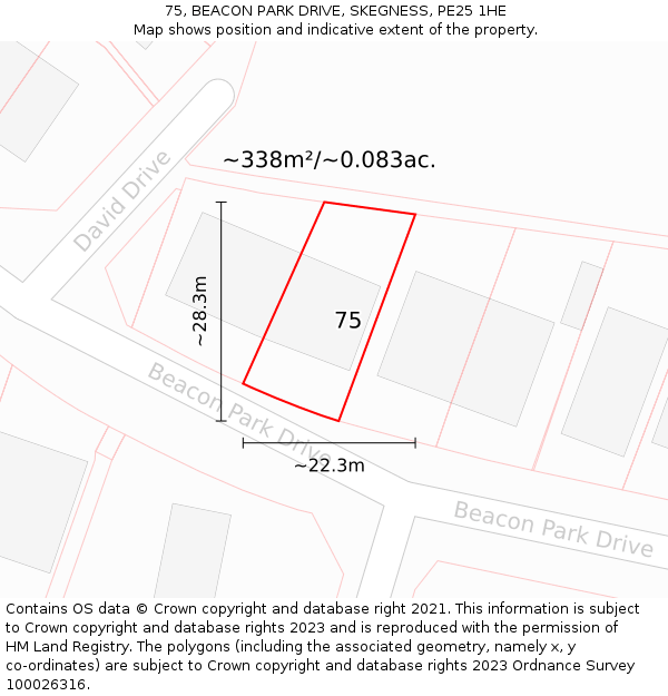 75, BEACON PARK DRIVE, SKEGNESS, PE25 1HE: Plot and title map