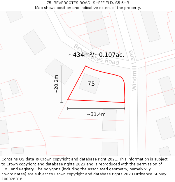 75, BEVERCOTES ROAD, SHEFFIELD, S5 6HB: Plot and title map