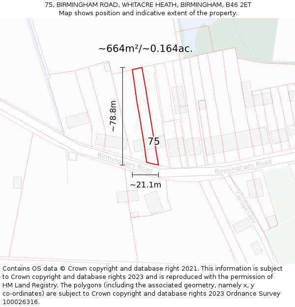 75, BIRMINGHAM ROAD, WHITACRE HEATH, BIRMINGHAM, B46 2ET: Plot and title map