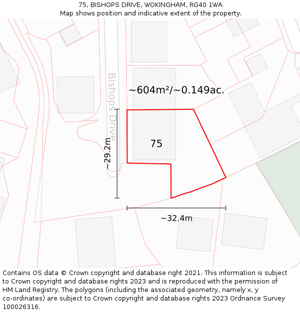 75, BISHOPS DRIVE, WOKINGHAM, RG40 1WA: Plot and title map