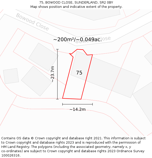 75, BOWOOD CLOSE, SUNDERLAND, SR2 0BY: Plot and title map