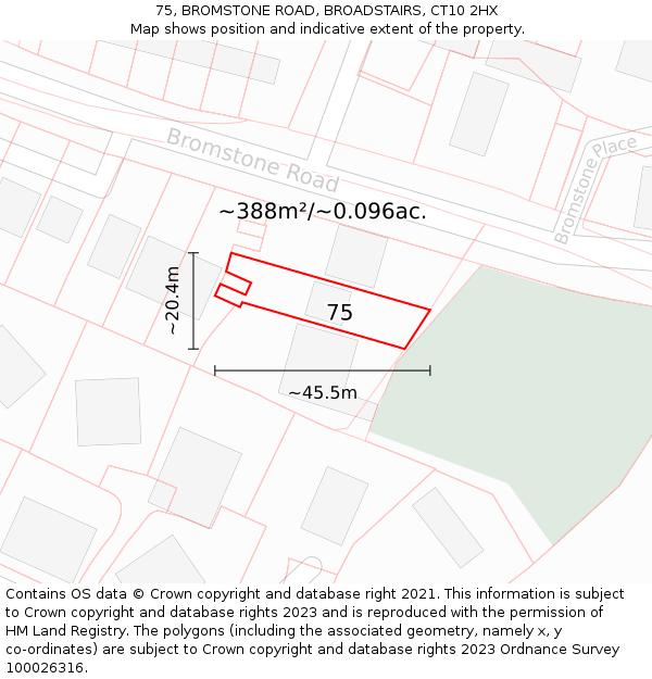 75, BROMSTONE ROAD, BROADSTAIRS, CT10 2HX: Plot and title map