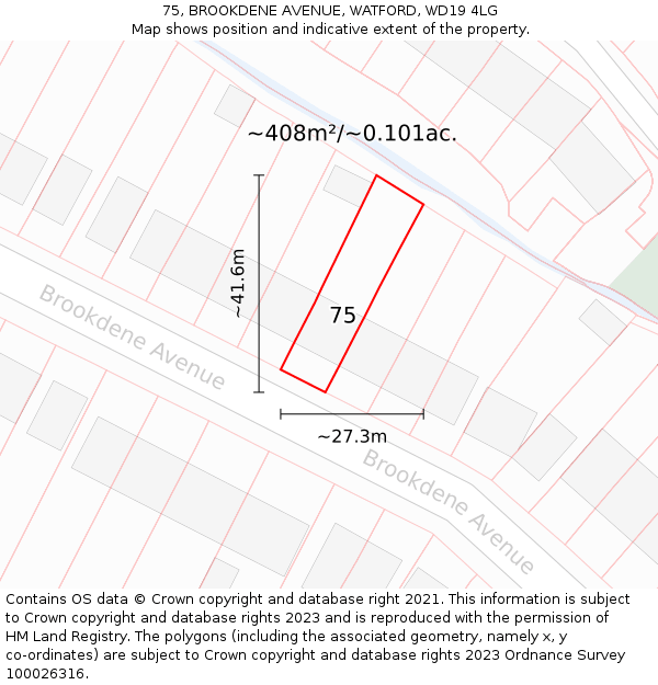 75, BROOKDENE AVENUE, WATFORD, WD19 4LG: Plot and title map