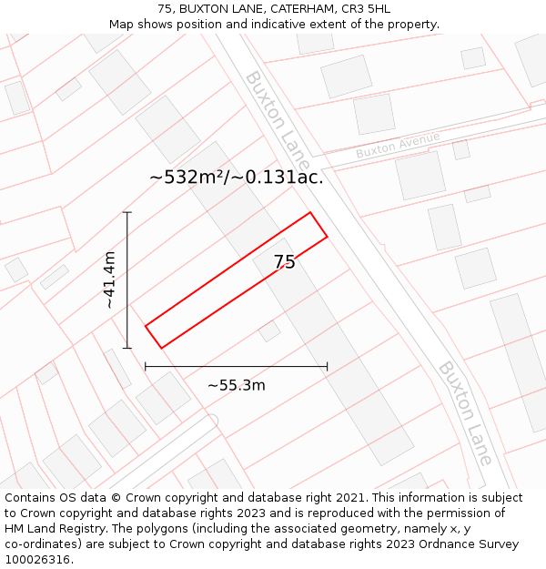 75, BUXTON LANE, CATERHAM, CR3 5HL: Plot and title map