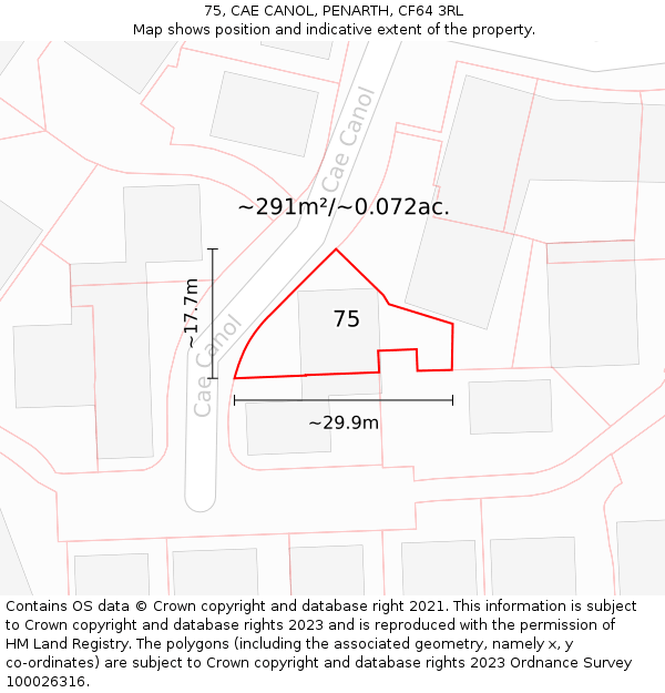 75, CAE CANOL, PENARTH, CF64 3RL: Plot and title map