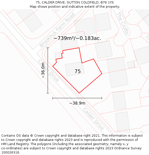 75, CALDER DRIVE, SUTTON COLDFIELD, B76 1YS: Plot and title map