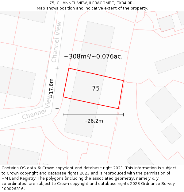 75, CHANNEL VIEW, ILFRACOMBE, EX34 9PU: Plot and title map