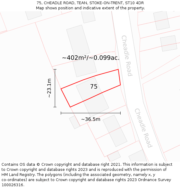 75, CHEADLE ROAD, TEAN, STOKE-ON-TRENT, ST10 4DR: Plot and title map