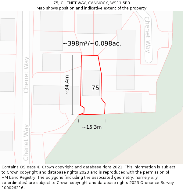 75, CHENET WAY, CANNOCK, WS11 5RR: Plot and title map