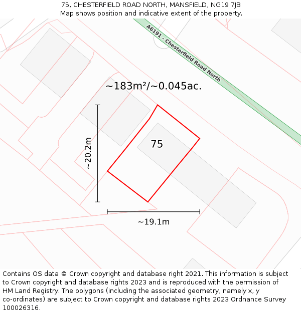 75, CHESTERFIELD ROAD NORTH, MANSFIELD, NG19 7JB: Plot and title map