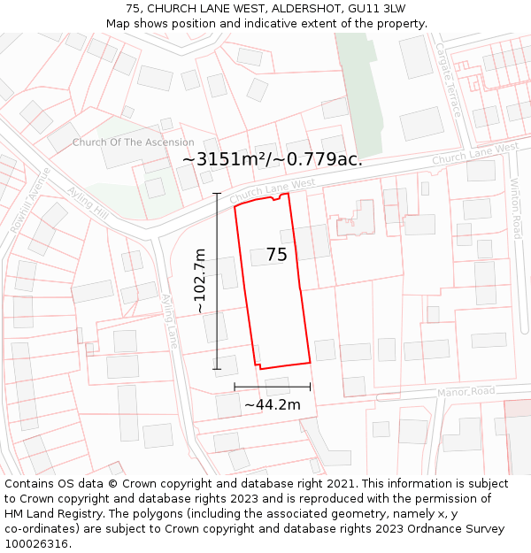 75, CHURCH LANE WEST, ALDERSHOT, GU11 3LW: Plot and title map