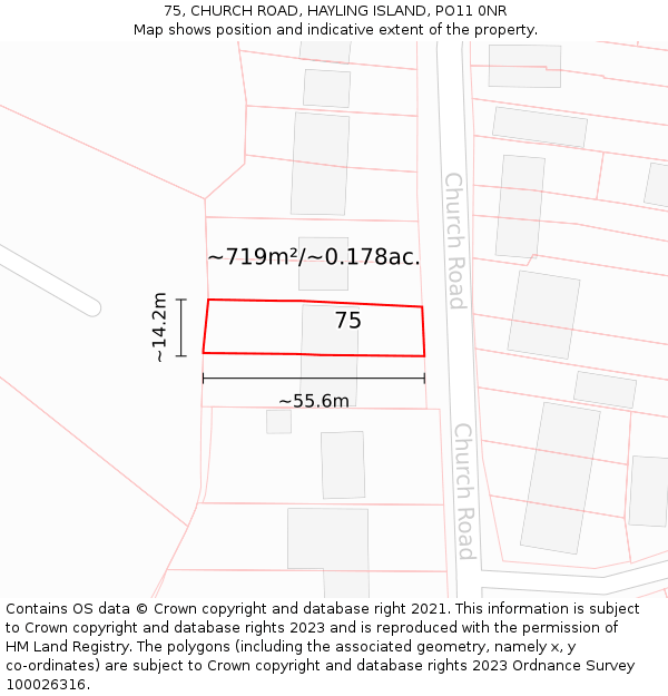 75, CHURCH ROAD, HAYLING ISLAND, PO11 0NR: Plot and title map