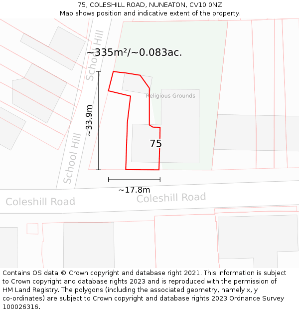 75, COLESHILL ROAD, NUNEATON, CV10 0NZ: Plot and title map