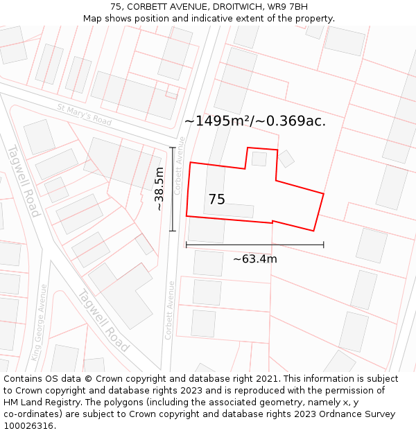 75, CORBETT AVENUE, DROITWICH, WR9 7BH: Plot and title map