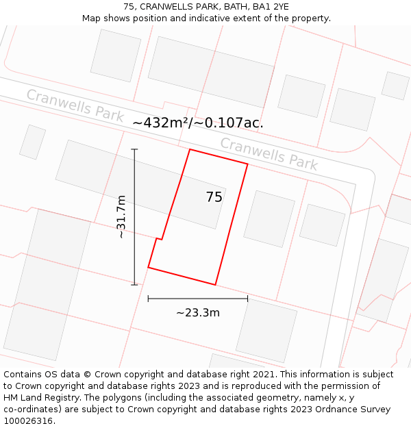 75, CRANWELLS PARK, BATH, BA1 2YE: Plot and title map