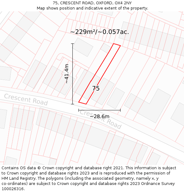75, CRESCENT ROAD, OXFORD, OX4 2NY: Plot and title map