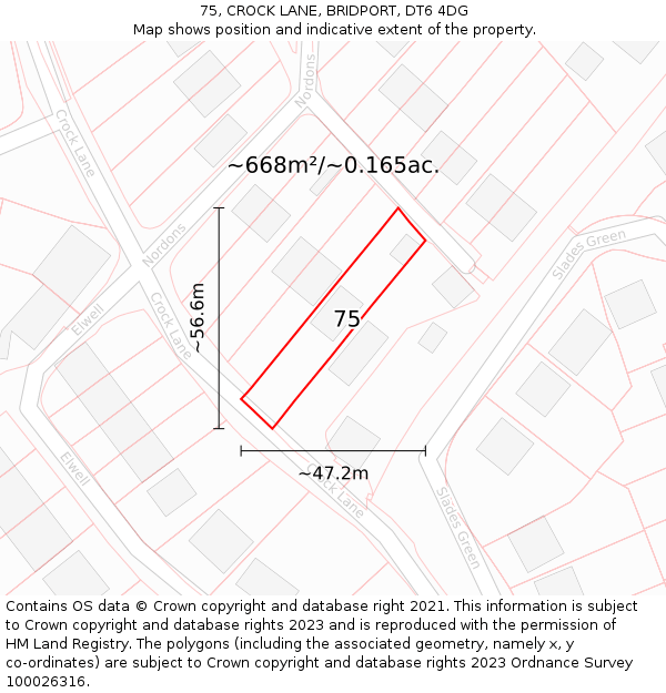 75, CROCK LANE, BRIDPORT, DT6 4DG: Plot and title map