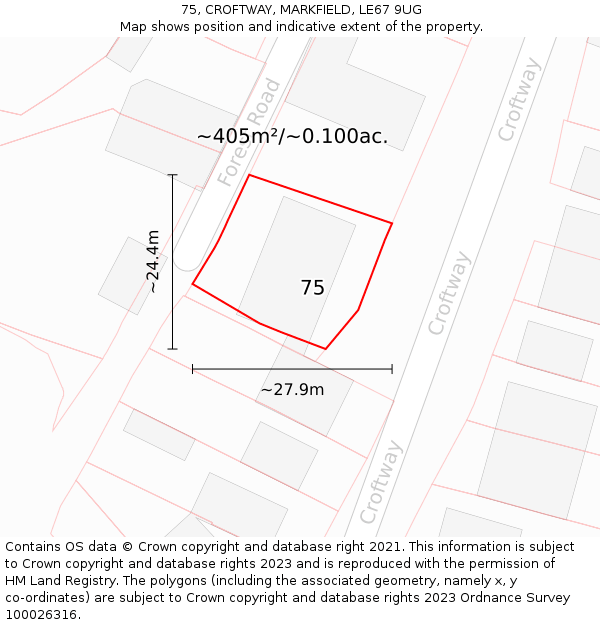 75, CROFTWAY, MARKFIELD, LE67 9UG: Plot and title map
