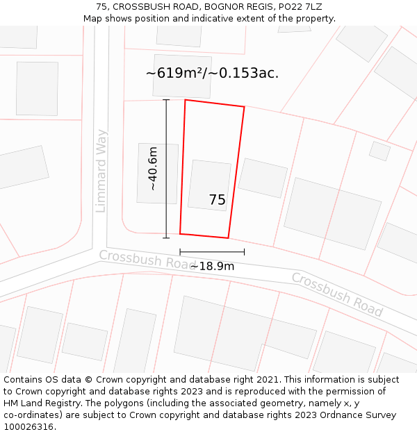 75, CROSSBUSH ROAD, BOGNOR REGIS, PO22 7LZ: Plot and title map