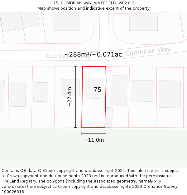 75, CUMBRIAN WAY, WAKEFIELD, WF2 8JS: Plot and title map