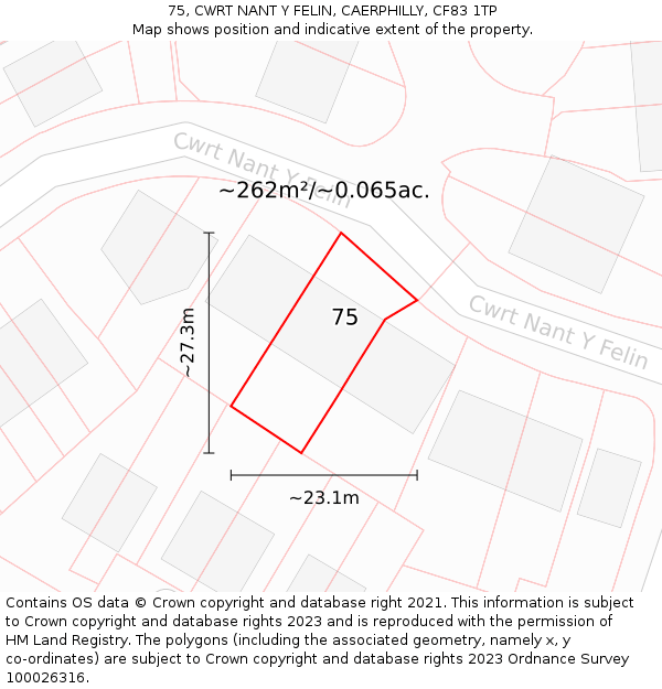 75, CWRT NANT Y FELIN, CAERPHILLY, CF83 1TP: Plot and title map