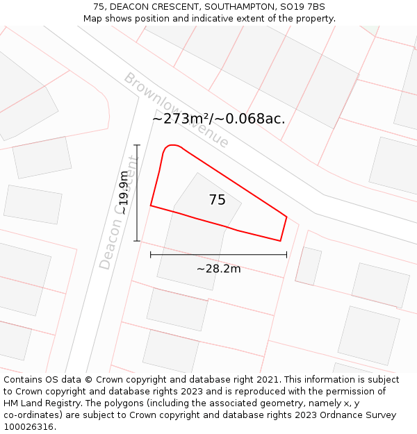 75, DEACON CRESCENT, SOUTHAMPTON, SO19 7BS: Plot and title map