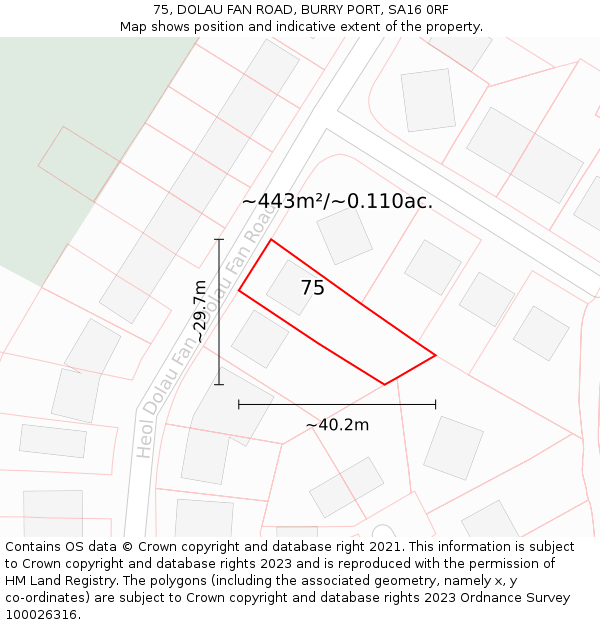 75, DOLAU FAN ROAD, BURRY PORT, SA16 0RF: Plot and title map