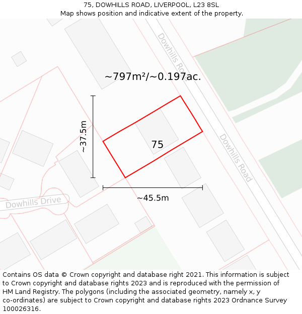 75, DOWHILLS ROAD, LIVERPOOL, L23 8SL: Plot and title map