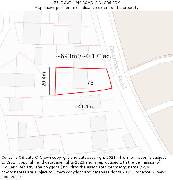75, DOWNHAM ROAD, ELY, CB6 3DY: Plot and title map