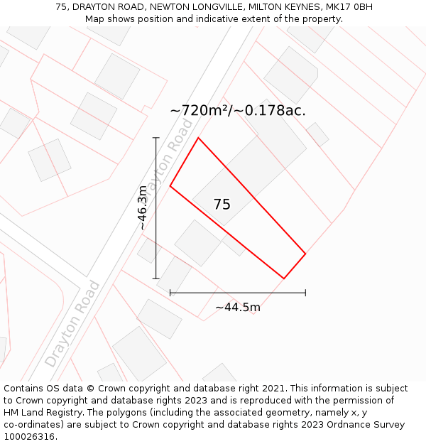 75, DRAYTON ROAD, NEWTON LONGVILLE, MILTON KEYNES, MK17 0BH: Plot and title map