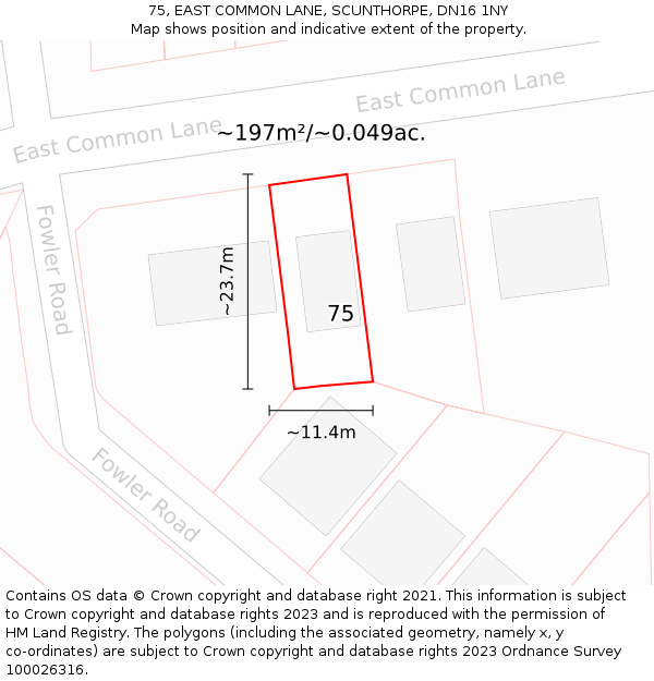 75, EAST COMMON LANE, SCUNTHORPE, DN16 1NY: Plot and title map