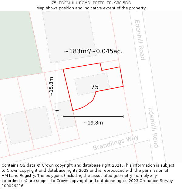 75, EDENHILL ROAD, PETERLEE, SR8 5DD: Plot and title map