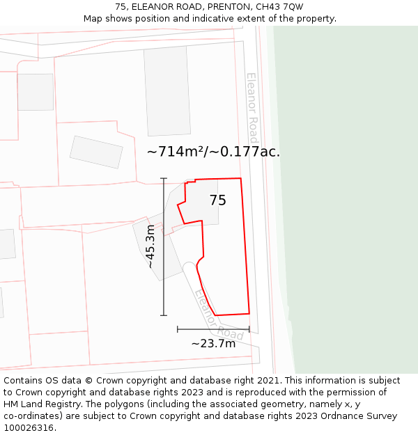 75, ELEANOR ROAD, PRENTON, CH43 7QW: Plot and title map