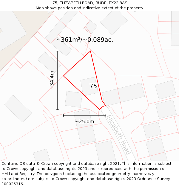 75, ELIZABETH ROAD, BUDE, EX23 8AS: Plot and title map