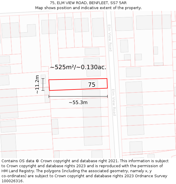 75, ELM VIEW ROAD, BENFLEET, SS7 5AR: Plot and title map